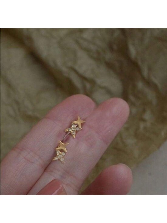 Gold Rhinestone Star Stud Earings